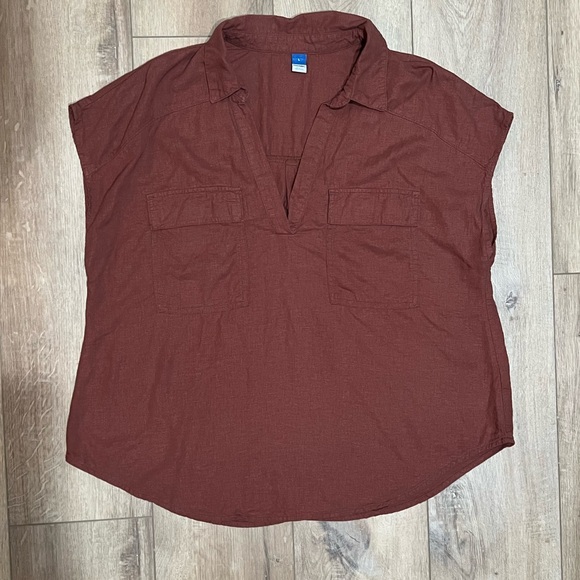 Old Navy Tops - Old Navy Terracotta Maroon V-Neck Linen Blend Top Large